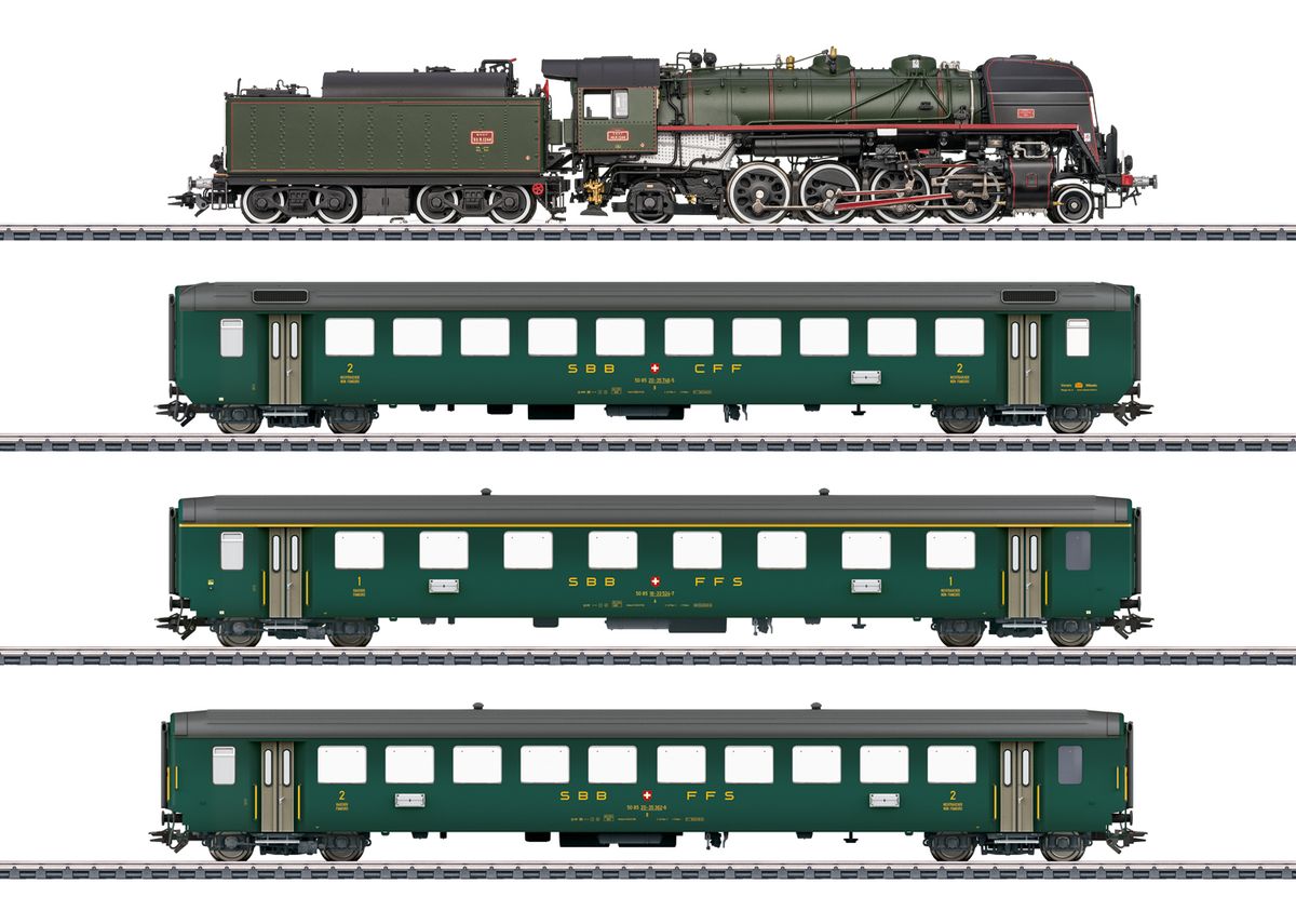 Märklin - SNCF 141.R togsett med tre EW 1 vogner, digital med lyd og røyk